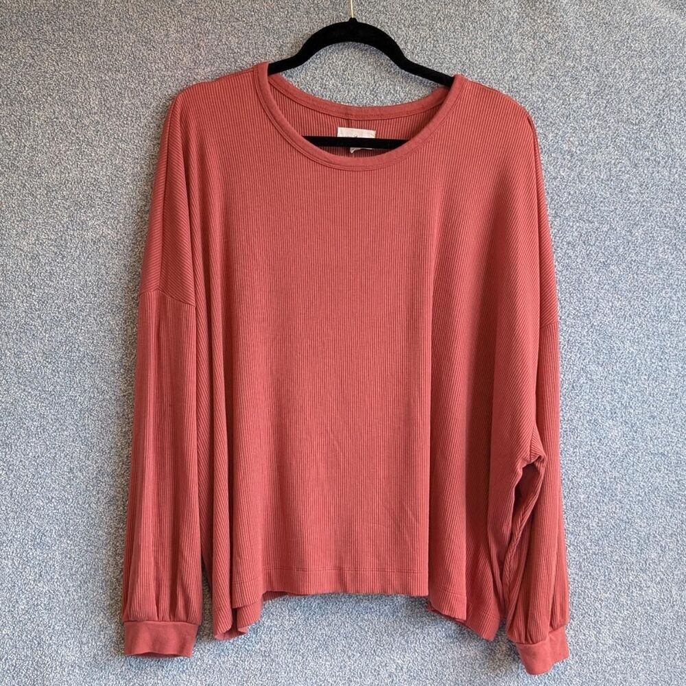Lou & Grey Women's Size XXL P Burnt Orange Rib Knit Raglan Long Sleeve Shirt